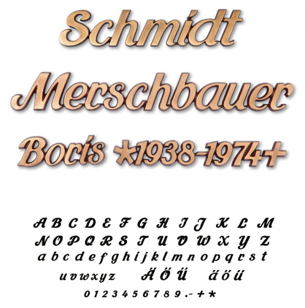 Bronzeschriftzug/Grabschrift/Schriftzüge/Bronze/Schrift/Grabstein/Buchstaben 