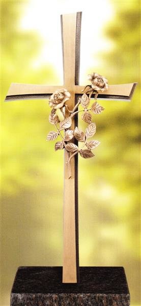 Steinkreuz Mit Rose – Frostfeste Grabfigur Aus Steinguss (ca. 22 Cm Hoch)