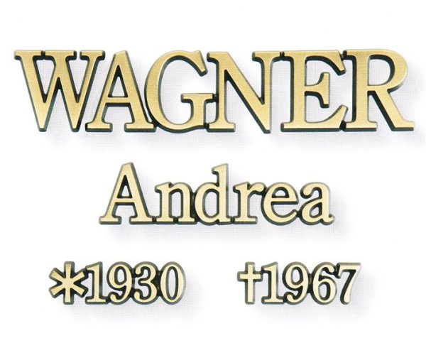Bronzegrabschrift WAGNER 45mm Grossbuchstaben/Zahlen