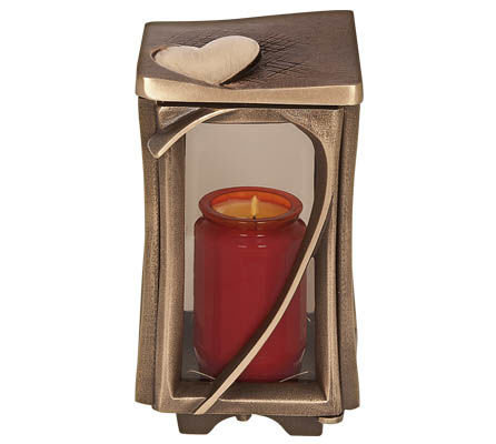 Grablicht mit Herzornament Bronze 21 cm
