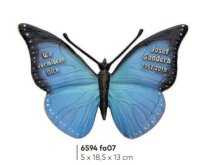 Blauer Schmetterling mit Namen und Daten handbemalt