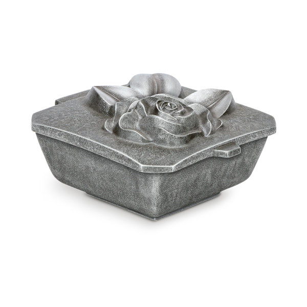 Weihwasserkessel mit Rosenblütenornament Aluminium grau