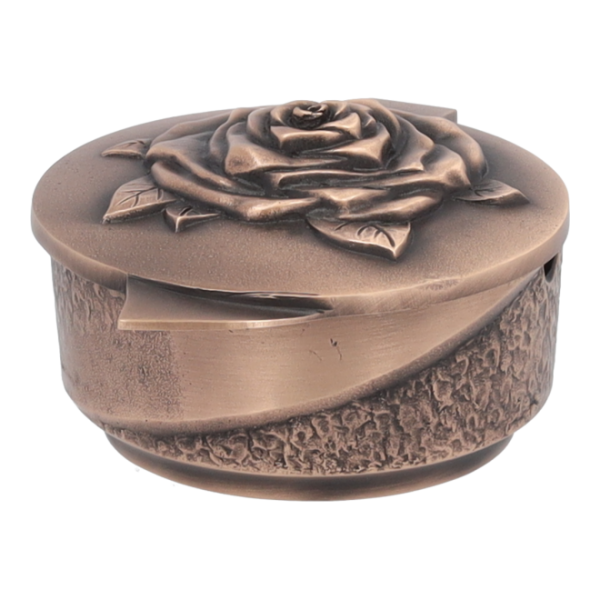 Runder Weihwasserkessel mit Rosenornament Bronze